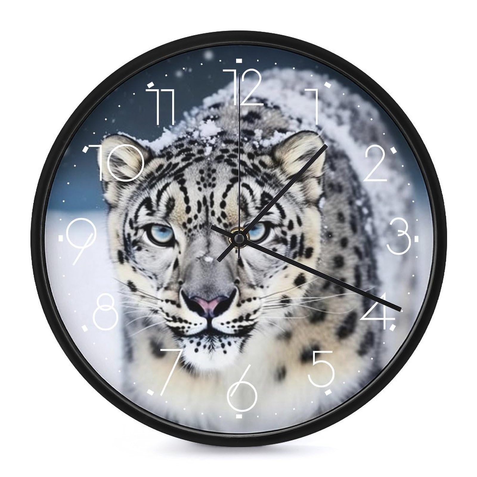 Horloge murale léopard des neiges moderne déco salon 25cm