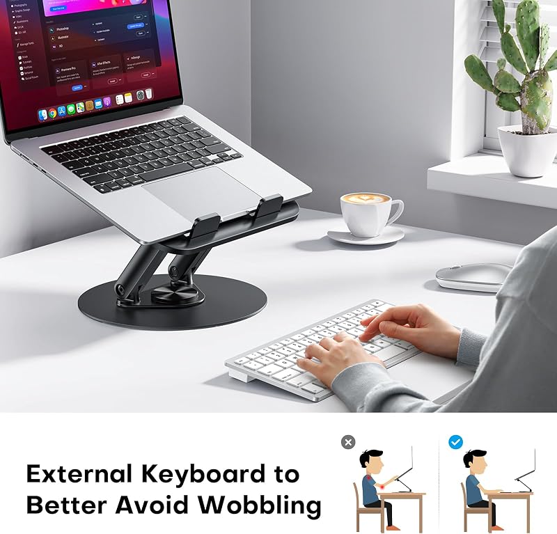 OMOTON Laptop Stand fém alappal, 360° forgatható, összecsukható ergonomikus állvány 15" MacBook-hoz