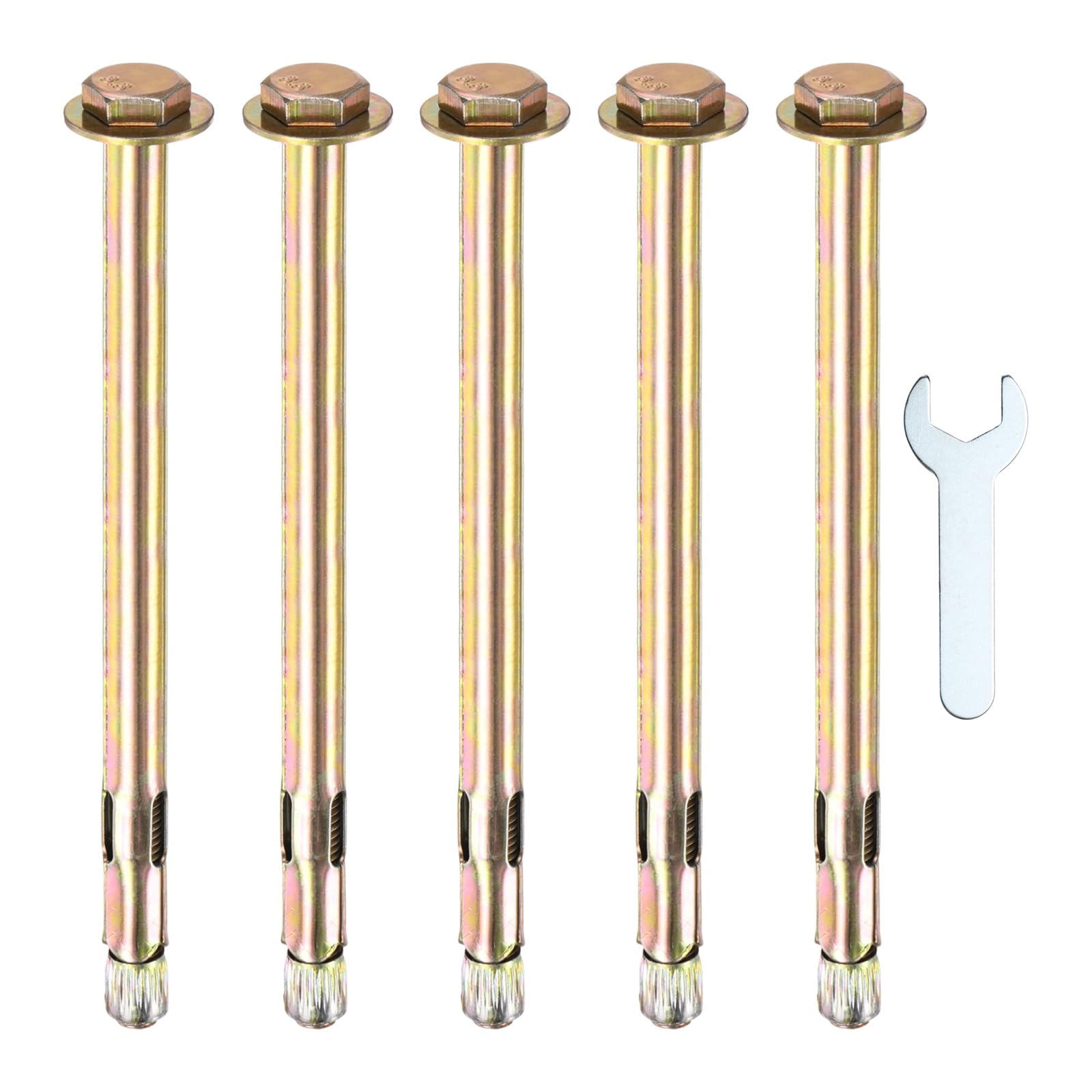 M METERXITY 5-Pack Hex Expansion Bolt, M8x150mm Colored Galvanized Iron-Carbon Steel External Hex Expansion Bolts W/ 14mm Wrench, Anti-Corrosion Metal Bolt for Concrete/Dry Brick/Block Walls