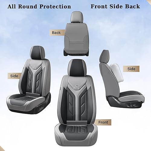 Vista 70 de Coverado Juego completo de fundas para asiento delantero y trasero para automóvil, cuero, impermeables, acojinadas, protectoras, ajuste universal