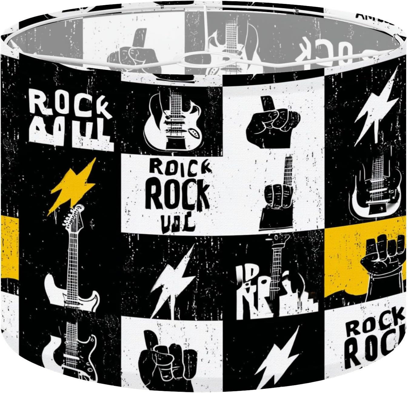 Drum Lamp Shades Checkered Rock Roll Seamless Repeat Rock Music Seamless Lampshade for Floor Lamps Table Lamp Pendant Light Linen 11"x11"x9" Replacement Large Lampshades Easy Assembly