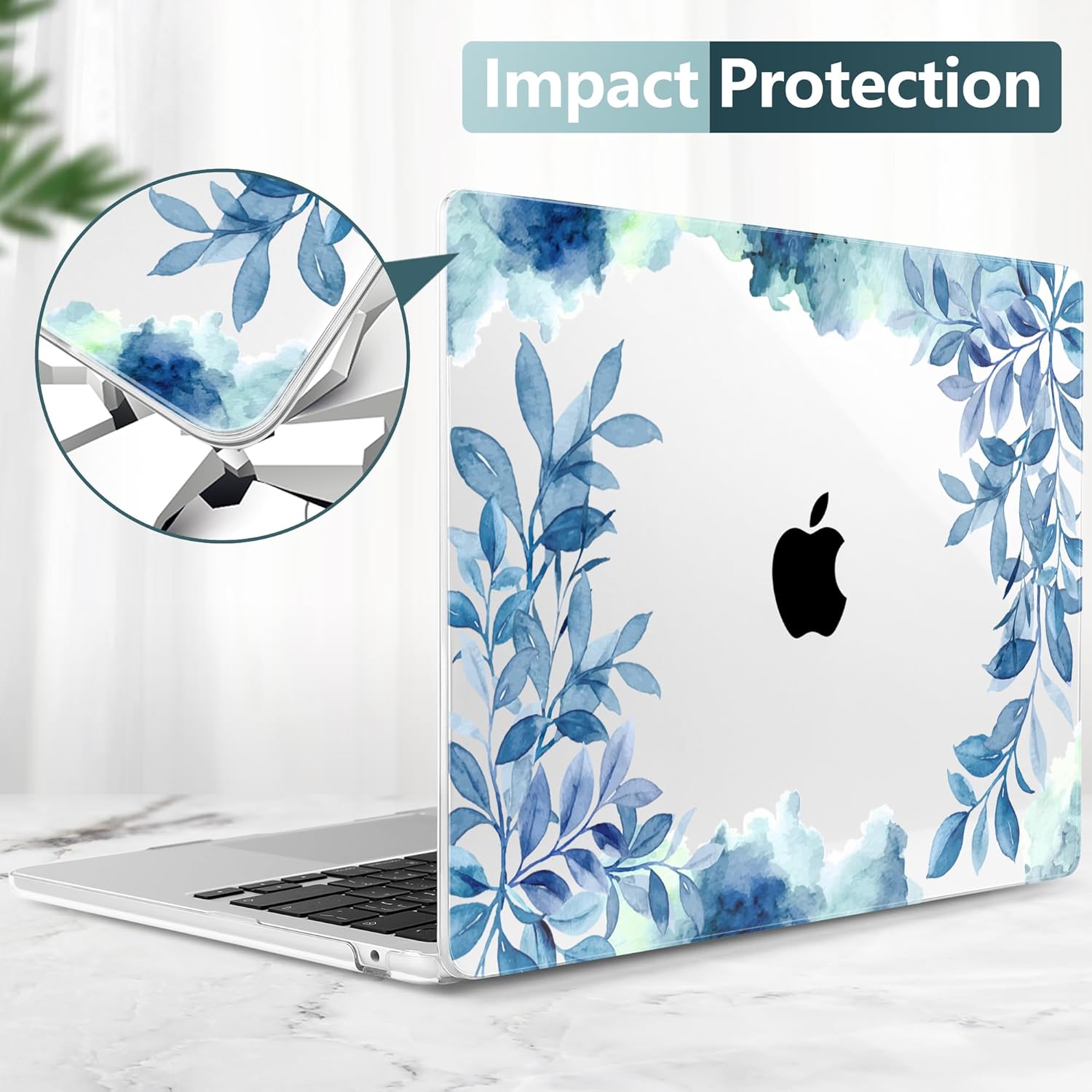 TWOLSKOO for MacBook Air 15 inch Case 2025 2024 2023 Release M4 A3241 M3 A3114 M2 A2941, Plastic Hard Shell & Screen Protector & Keyboard Cover & Trackpad Film, Blue Floral - Image 6