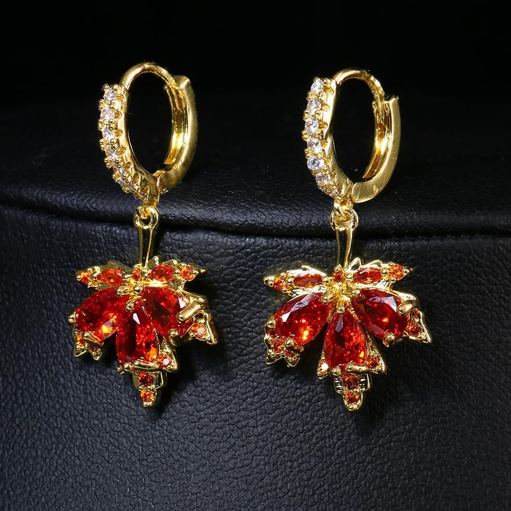 Fall Earrings Rhinestone Orange Earrings Crystal Drop Autumn Earrings Perfect Jewelry Maple Leaf Earrings for WomenThanksgiving Fall Accessories for Women - Image 2