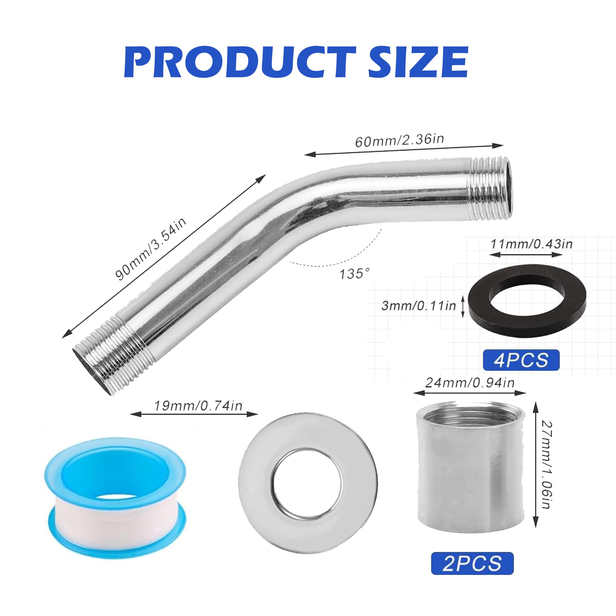 Tubo di Prolunga per Braccio Doccia 15 cm, Filettatura G1/2 Braccio Doccia in Acciaio Inossidabile, Prolunga Palmareper Doccetta, per Bagno Accessori da Bagno