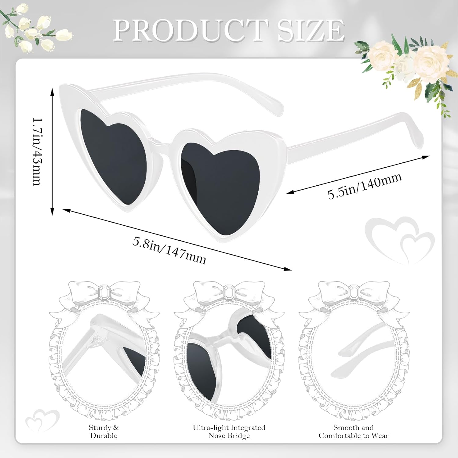 Pibupibu 50 Pack Heart Shaped Sunglasses Bulk Wedding Gifts Bachelorette Bridal Party Favors for Guests Reception
