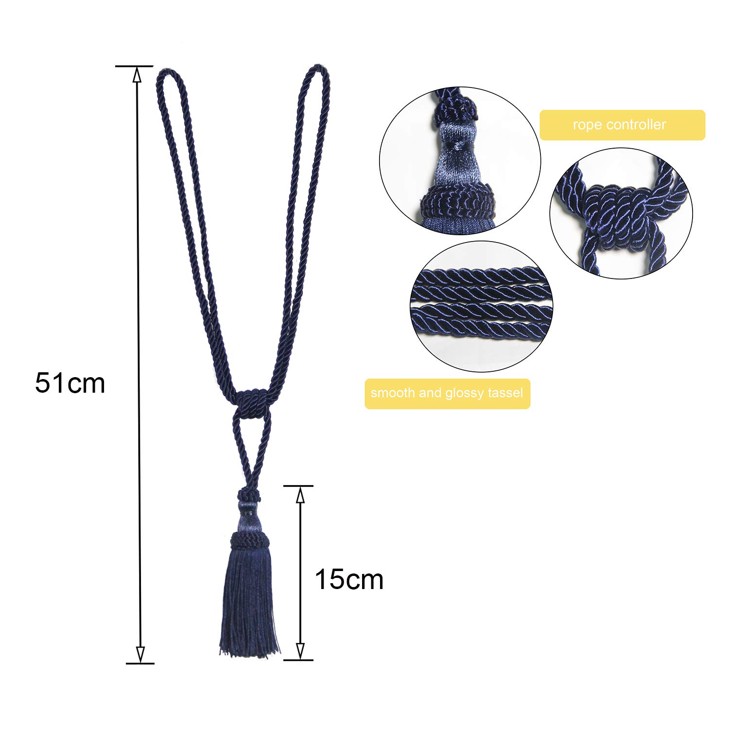 Raffhalter für Vorhänge 4er-Pack handgewebte Quasten-Halter for die Dekoration von Zuhause und Büro(Navy)