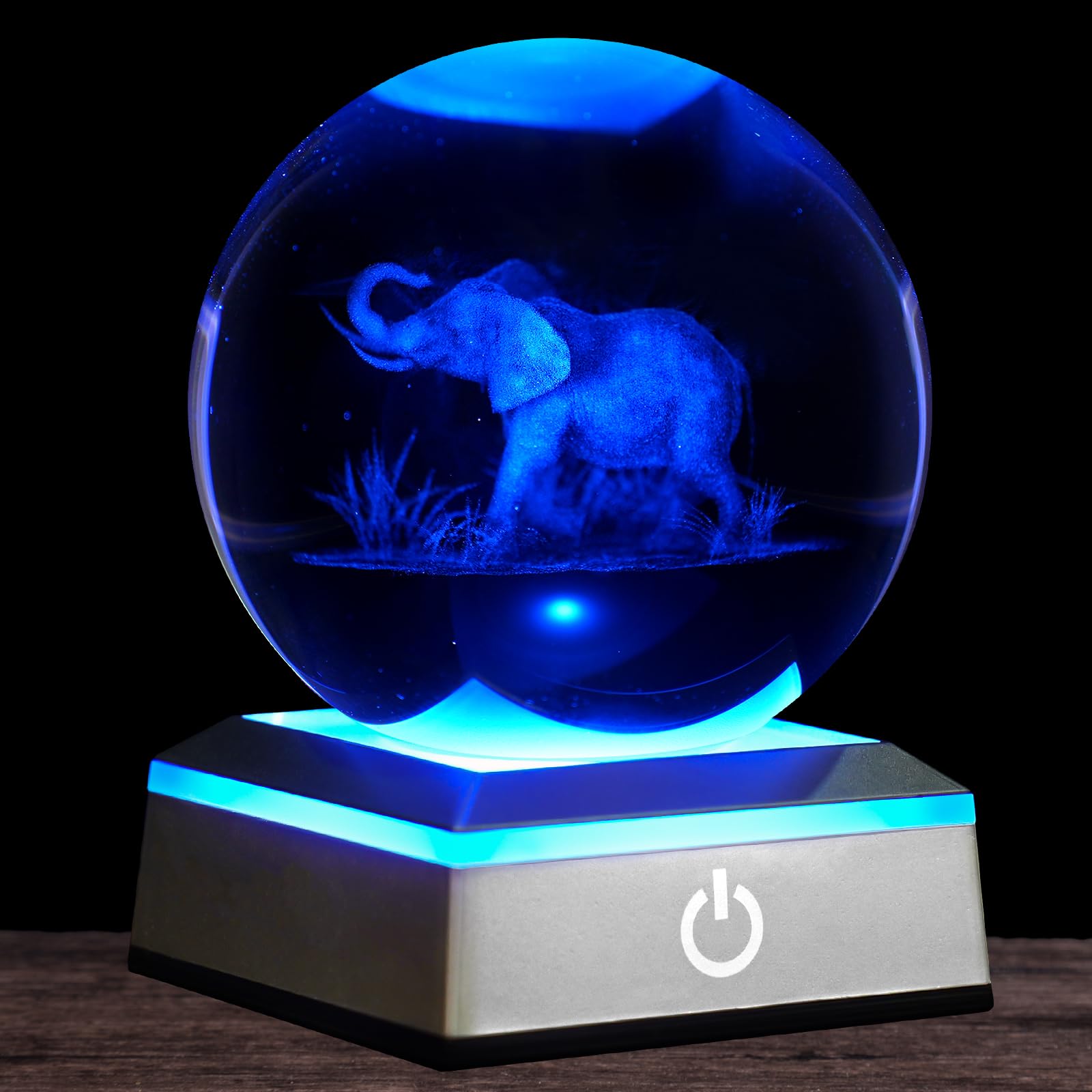 3D Elephant Crystal Ball Night Light 3.15 inch Glass Ball Table Lamp with Color Changing Touch Base Decor Ideal Elephant Gifts for Women Men Kids Christmas Birthday