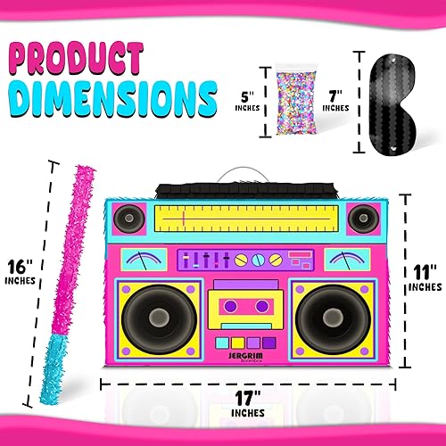 Miniatura 2 de Boombox Piñata Juego de 4 piezas perfecto para fiestas de cumpleaños retro, decoraciones, fiestas de los 80, Hip Hop 90, Piñata de radio de los años