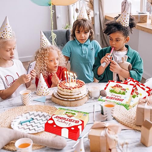 Miniatura 5 de Servilletas de cumpleaños de hongos  40 servilletas desechables para niños y fiestas temáticas de hongos