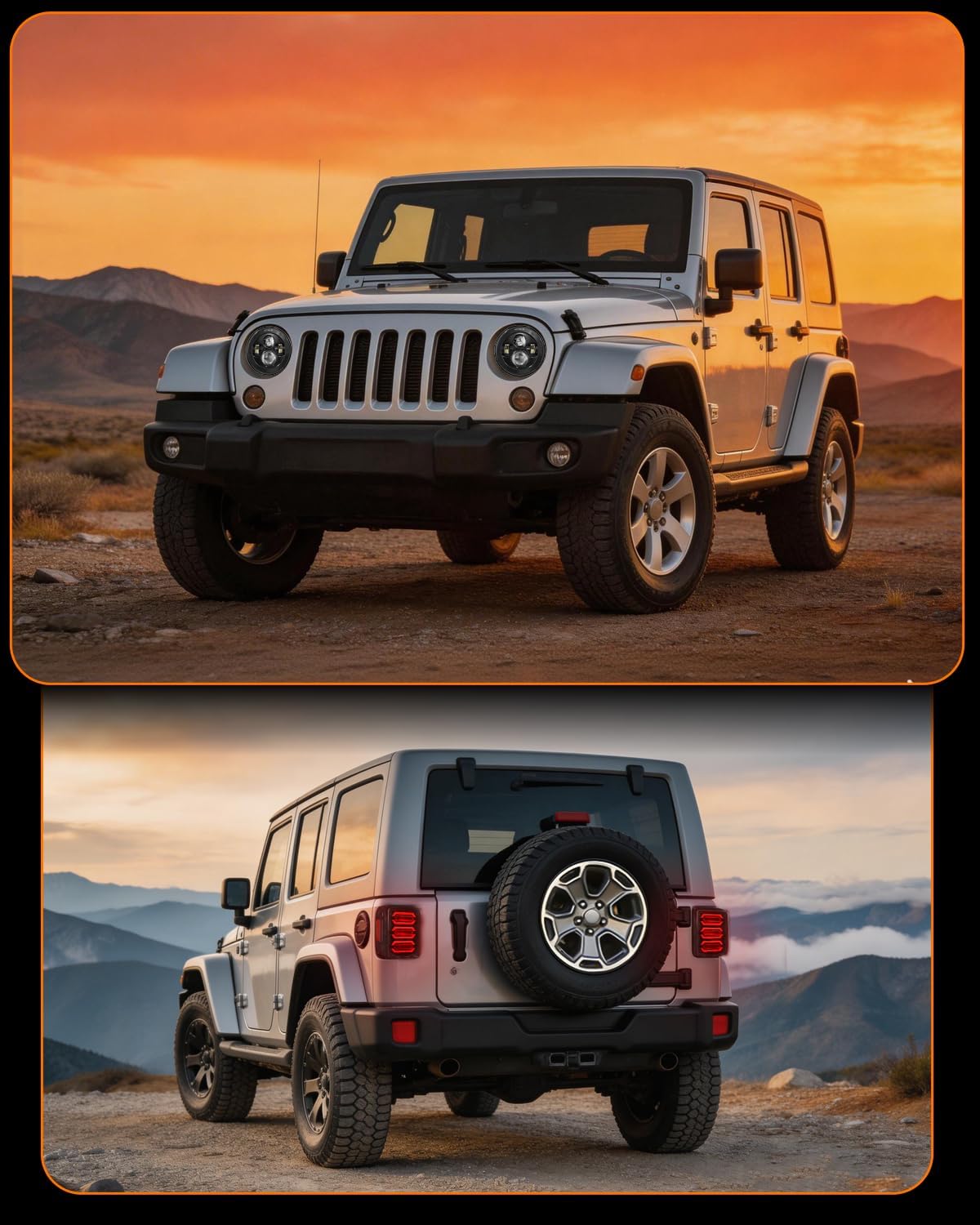 UNI-SHINE 2pcs 7" LED Projector Headlights & 2pcs Hexagon Smoked Tail Lights Kit Compatible with Jeep Wrangler JK/JKU 2007-2018 – Front Hi/Lo Beam & Brake Lights
