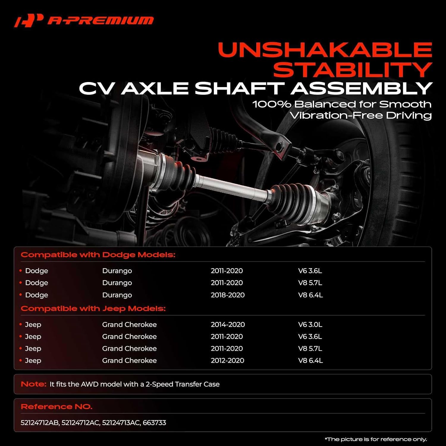 A-Premium CV Axle Shaft Assembly Compatible with Jeep Grand Cherokee & Dodge Durango 2011-2020, 3.0L 3.6L 5.7L 6.4L, AWD, with 2 Speed Transfer Case, Front Right Passenger Side