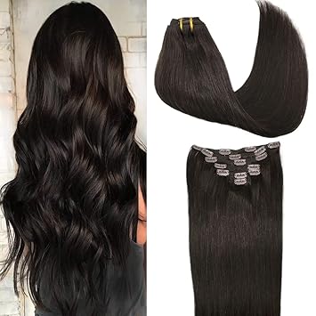 Amazon Com Goo Goo Clip In Hair Extensions Dark Brown Remy Human Hair Extensions Clip In Straight 120g Thick Natural Hair Extensions 14 Inch Beauty