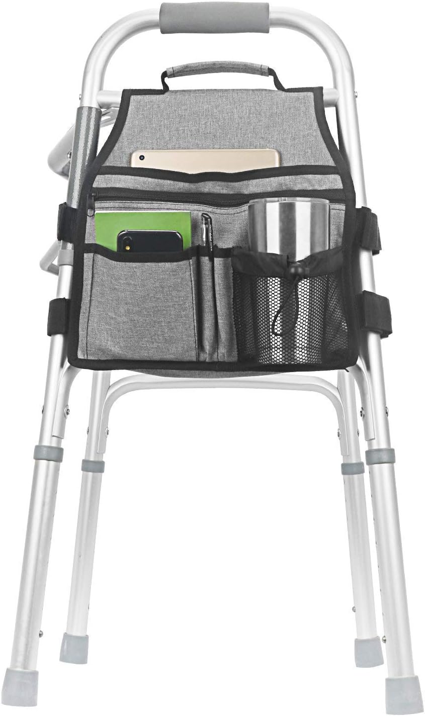 Side Walker Bags,Walker Organizer Pounch for Rollator and Folding Walkers,Walker Side Accessories for Elderly, Seniors, Handicap, Disabled (Double Sided) (Grey) : Health & Household