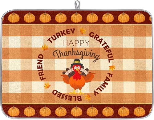 Miniatura 1 de Tapete de secado de platos para el día de Acción de Gracias, tapete de secado lavable, tapete escurridor de platos absorbente para platos del hogar,