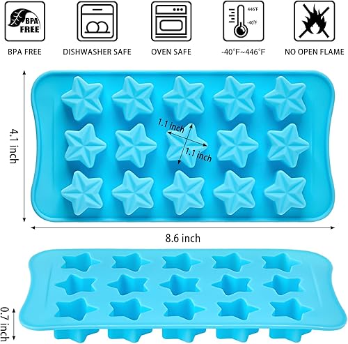 Miniatura 2 de Juego de 6 moldes de silicona para chocolate, 15 cavidades con forma de corazón y estrella, moldes de silicona de diferentes formas para chocolate,
