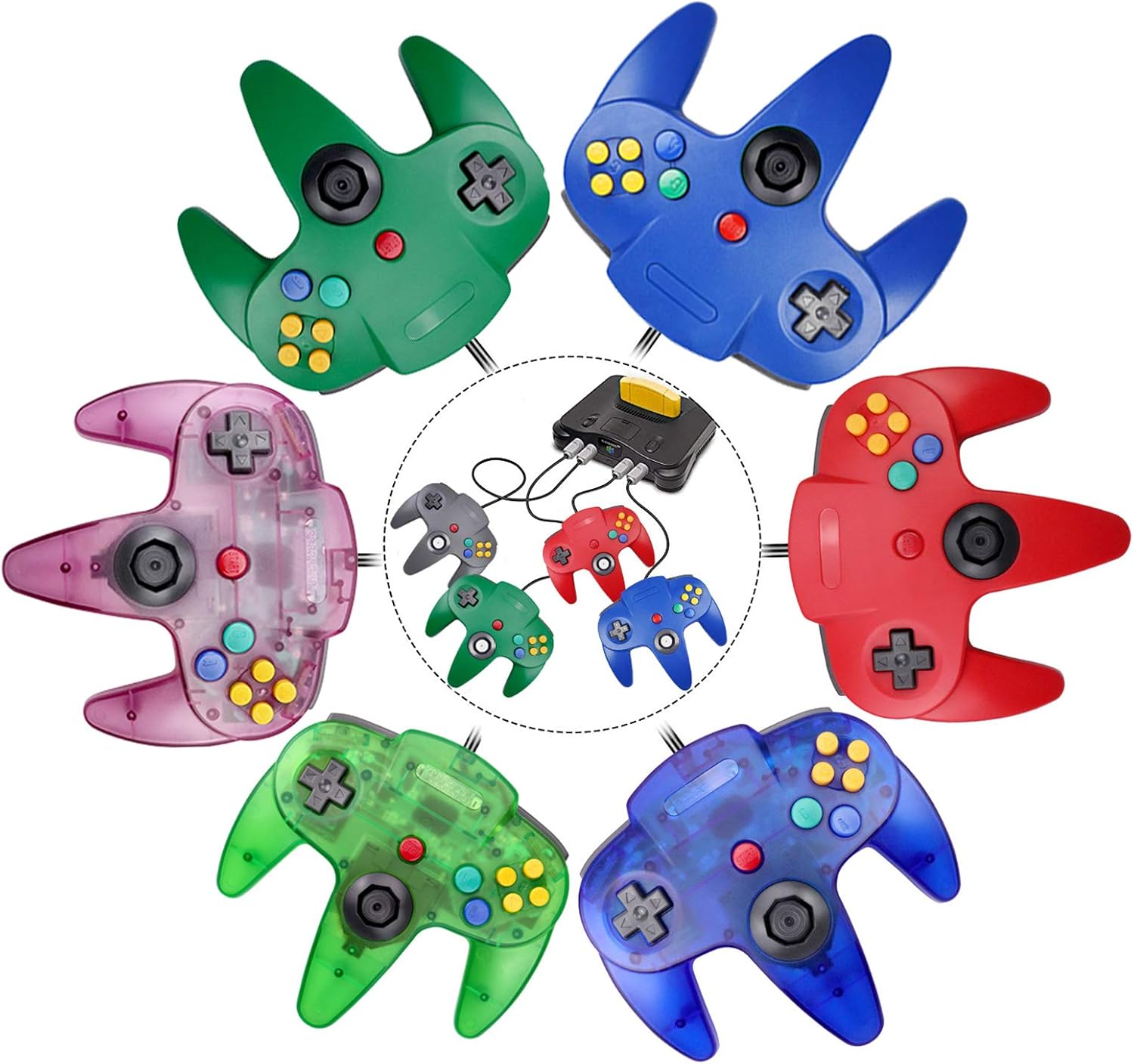 King Smart Wired N64 Controller, Upgrade Joystick Gamepad Controller for Original Nintendo 64 Console (Sapphire Blue and Clear Red) (Pink Camouflage)