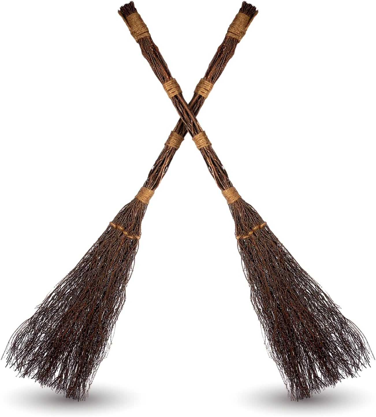 Cinnamon Twig Brooms 36in (2 Pack) - Rustic Fall Broom Decor – for Halloween Porch or Entryway - Real Stick Witch Broom Decorations Wrapped in Jute Rope - Autumn Thanksgiving Display