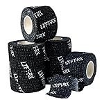 LYFT-RX Weightlifting Hook Grip Tape w/Premium Adhesive for Olympic Weight Lift, Cross Fitness, Lifting, Stretch Fit Athletic Finger Wrap, Protects Thumb Fingers, Size1.5in Black 6-Rolls