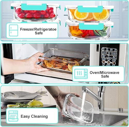 Miniatura 3 de VERONES Paquete de 5 recipientes de vidrio de 36 onzas para preparación de comidas, juego de recipientes herméticos de vidrio para el almuerzo con