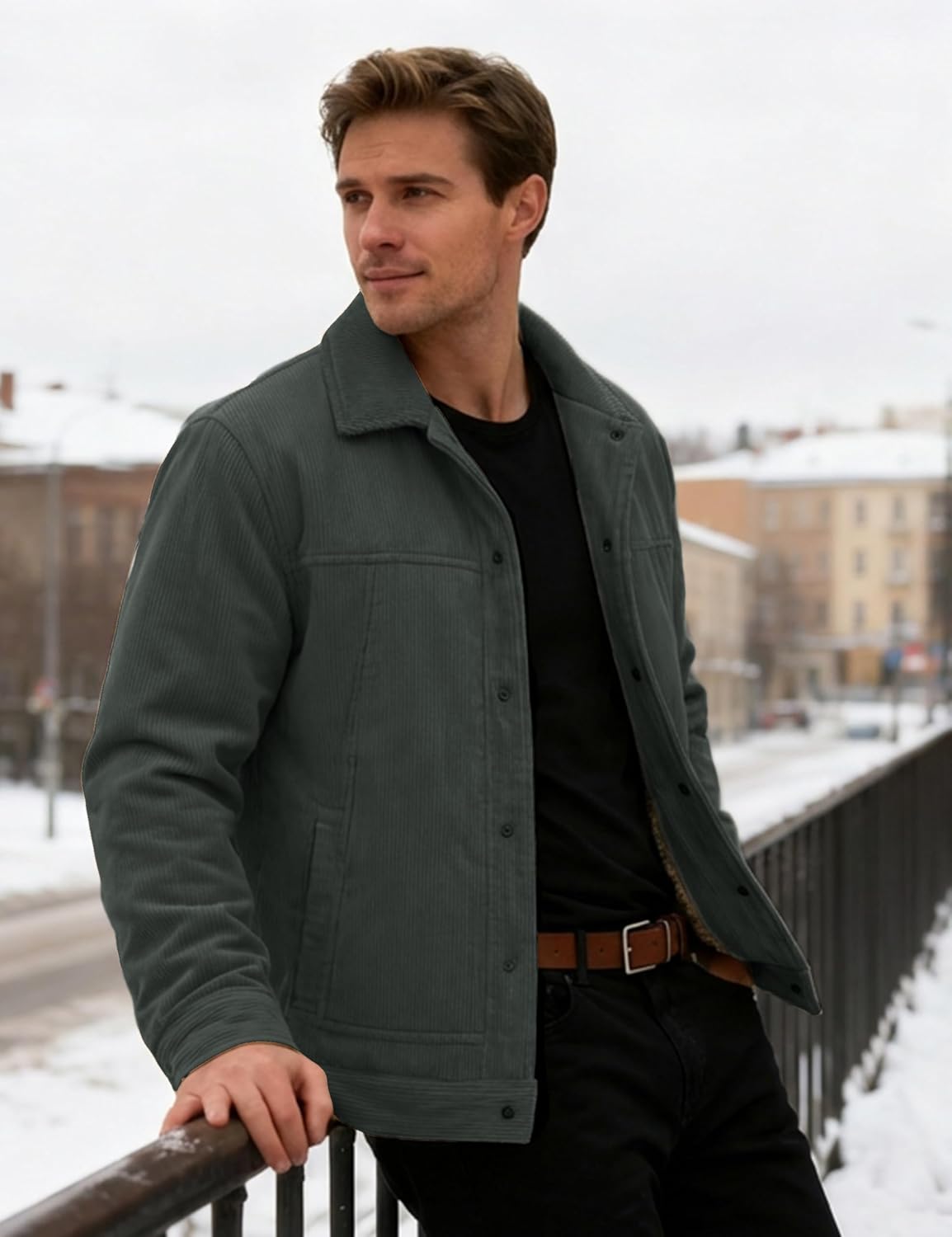 MAGCOMSEN Men's Corduroy Jacket Winter Warm Sherpa Jackets Thick Trucker Cargo Fleece Coats - Image 2