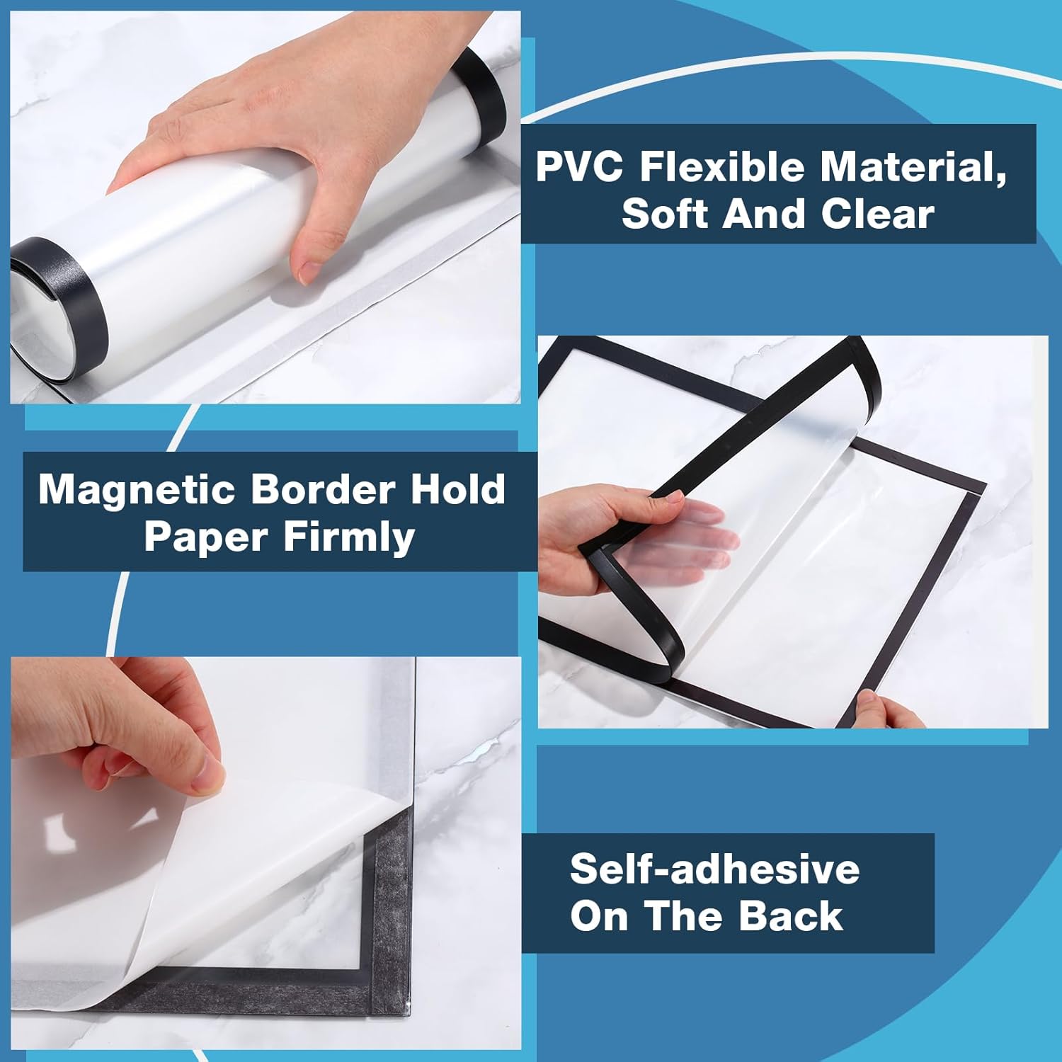 Leinuosen 24 Pcs 8. 5 x 11 Inch Magnetic Signs Holders Bulk Self Adhesive Picture Frames Document Holder Wall Mount for Windows Wall Door Home Office(Black)
