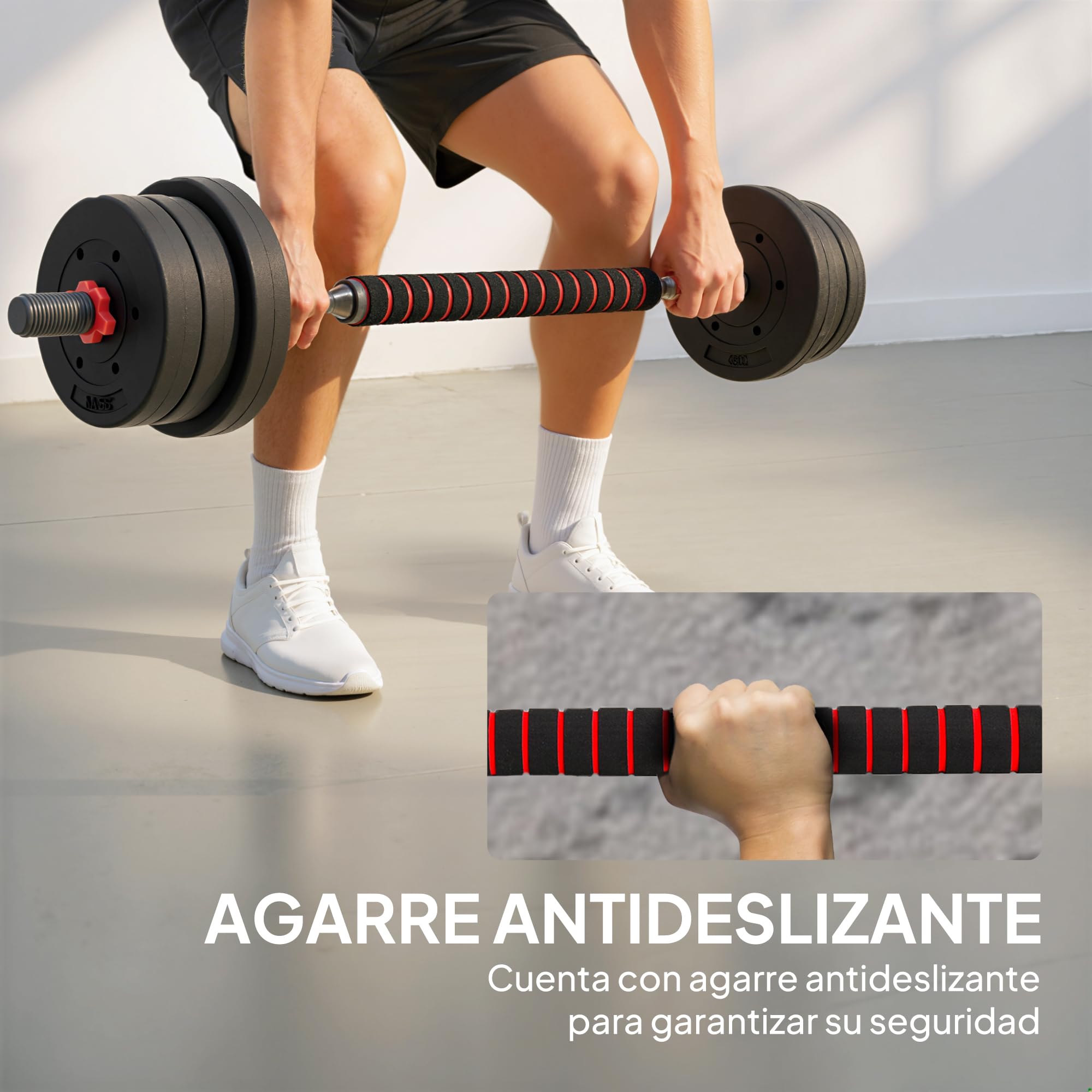HOMCOM 2-in-1 verstellbares Kurzhantel-Set, 25 kg, mit Verbindungsstange | Hantel-Set, rutschfester Griff, Gewichte und Hanteln für Männer und Frauen, Fitnessübungen, Heim-Fitnessstudio
