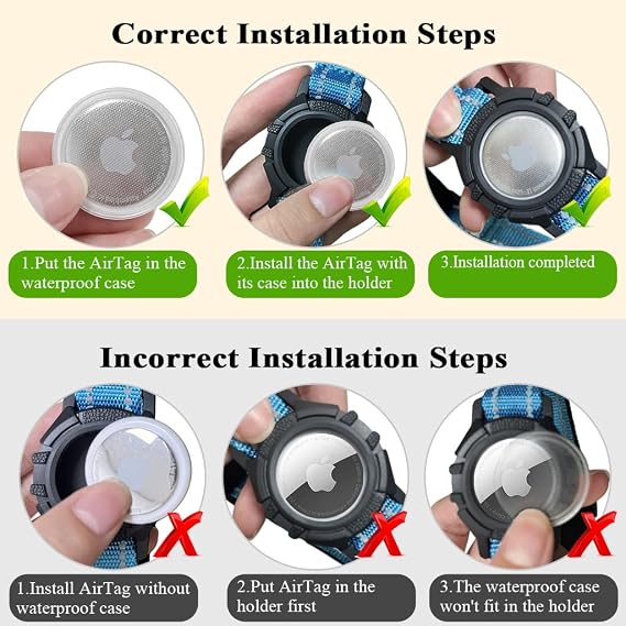 Airtag Dog Collar with Waterproof Air Tag Holder, Integrated Reflective Pet Collar with Soft Padding, Adjustable Nylon Collar for Small Medium Large Dogs, Blue,M (14.5