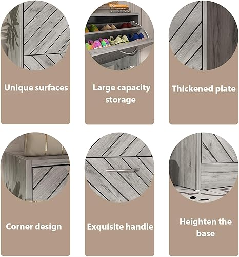 Miniatura 5 de AGOTENI Zapatero con 2 cajones abatibles, organizador de almacenamiento de zapatos con estante de 2 niveles para entrada, organizador de