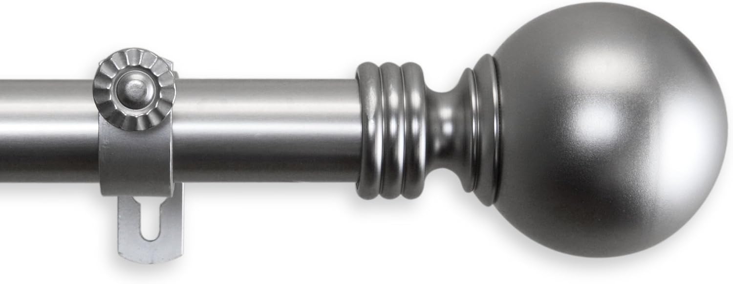 A&F Rod Decor - Ball Curtain Rod 1 inch Diameter, 160-240 inch - Satin Nickel