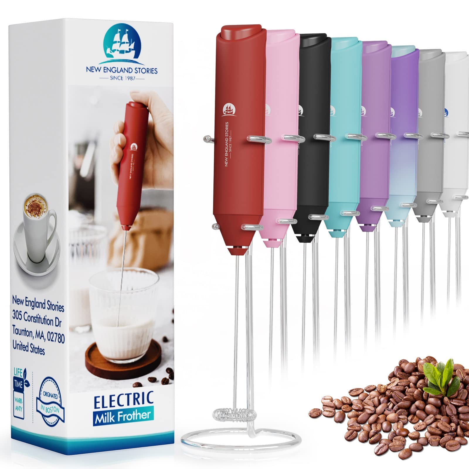 Leistungsstarker Milchaufschäumer, Handmilchaufschäumer, Mini-Schneebesen-Getränkemixer für Kaffee, Cappuccino, Latte, Matcha, heiße Schokolade, mit Ständer, Rot