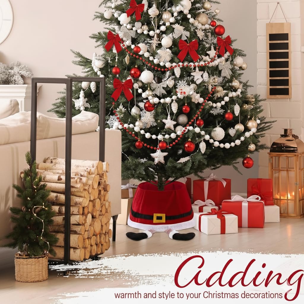 DECO EXPRESS Weihnachtsbaumständer Abdeckung, 42x24cm Weihnachtsbaum Rock, Stilvoll Weihnachtsdeko Innen In Weihnachtsmann Frohe Weihnachten Design (Rot Santa, Höhe 42 cm/Basis 56 cm) Küche, Haushalt & Wohnen