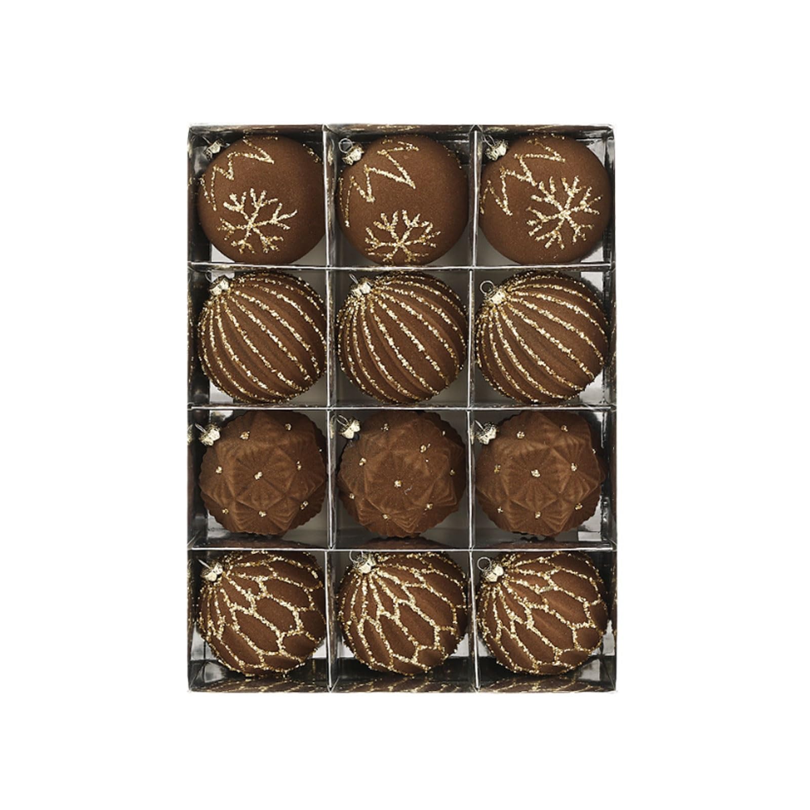 Ozdoby choinkowe, 12 sztuk bombek choinkowych z aksamitnego brokatu, cekinów, 80 mm, 4 style, choinka i dekoracja urodzinowa(Brown)