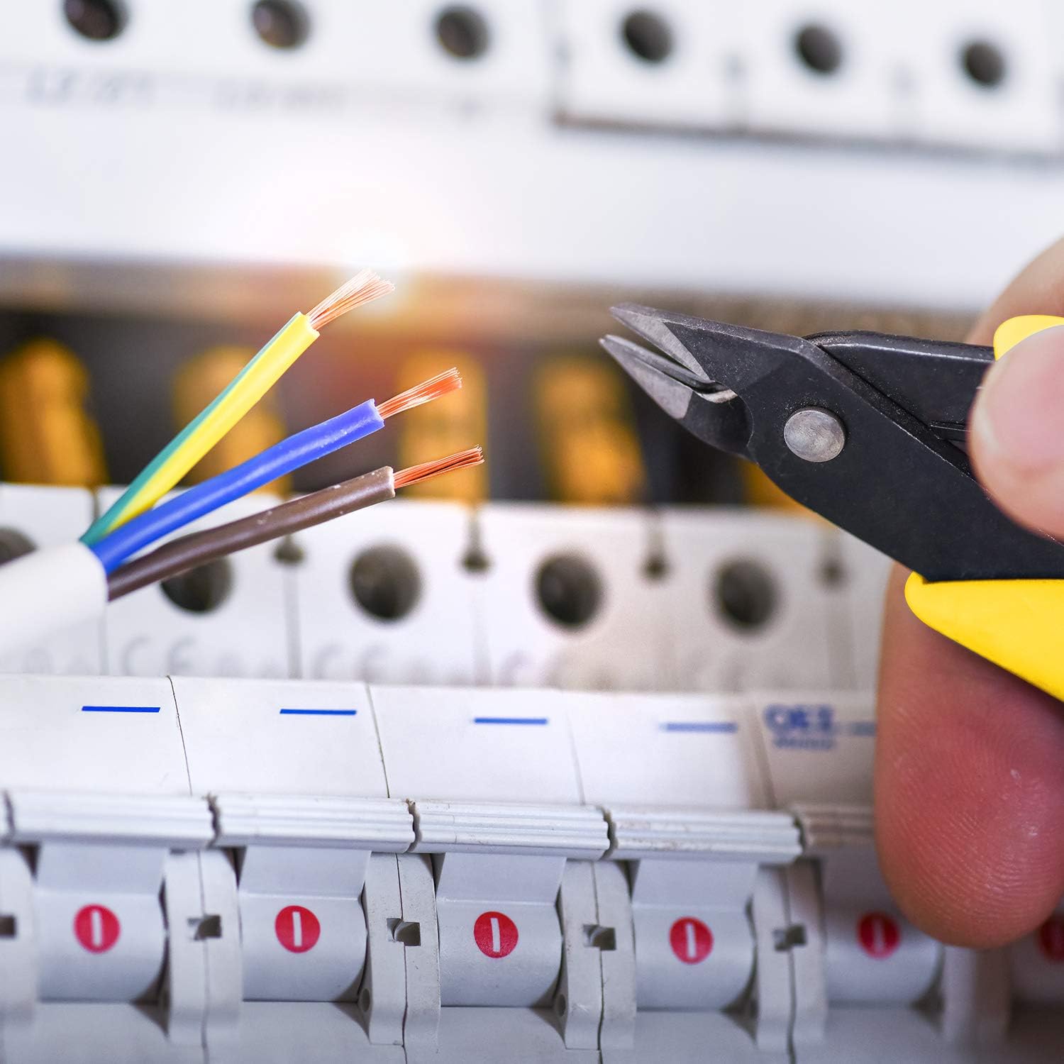 HongWay 5pcs Micro Flush Cutters, Wire Cutter with Internal Spring, Diagonal Cutters for Electronics, Heating Wire, Model Sprue, Soft Copper Wire Snips, 5 inches, Yellow - - 