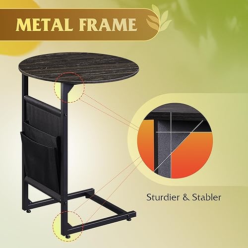 Miniatura 13 de WLIVE Mesa auxiliar pequeña para sala de estar, mesa de centro industrial moderna de 31.3 pulgadas con estante de almacenamiento y marco de metal,