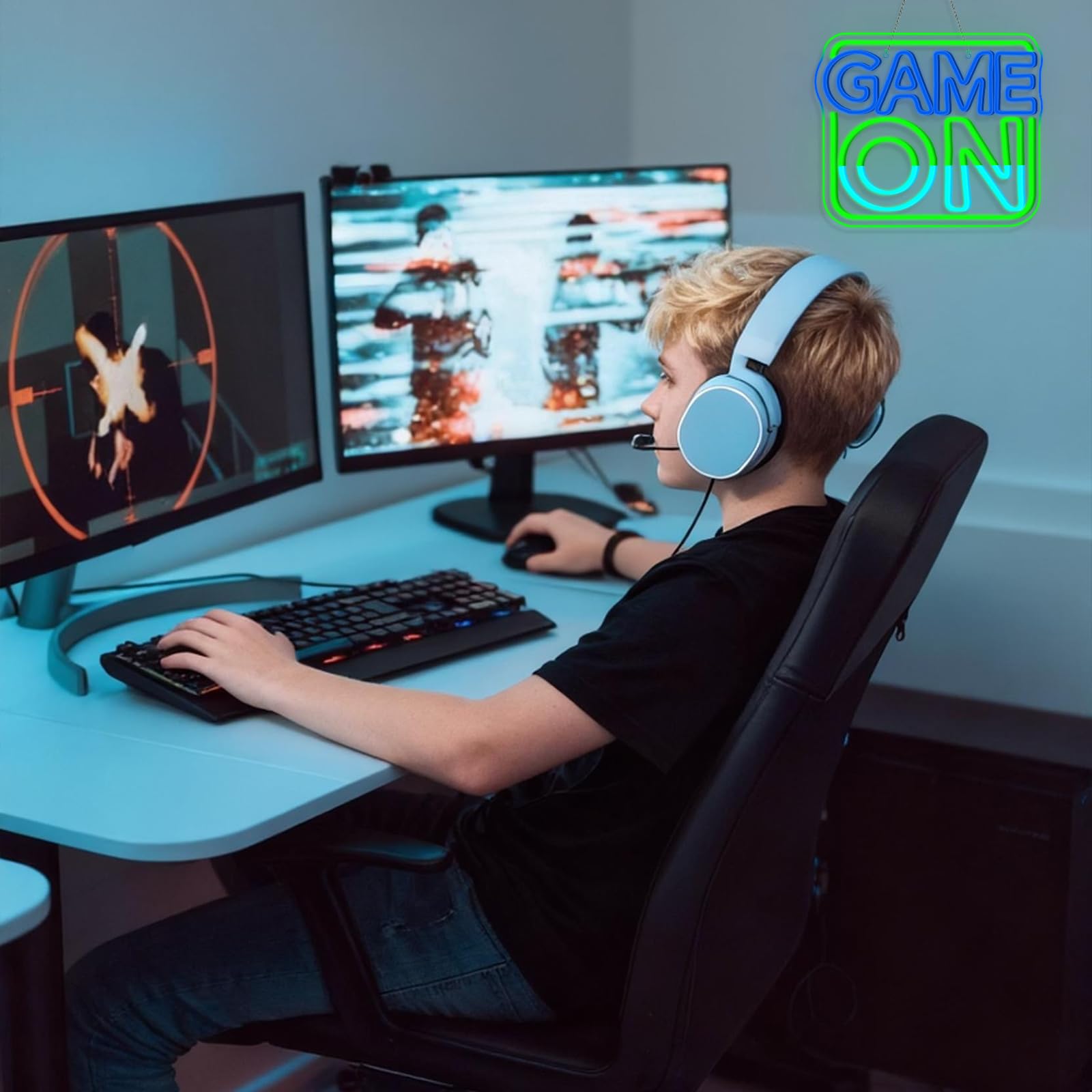 LUCUNSTAR Game On Neon - Targa da gioco Neon Sig per decorazione da parete, con scritta Game On al neon, dimmerabile, per gamer zocker fan dei bambini, zona di gioco, sala giochi