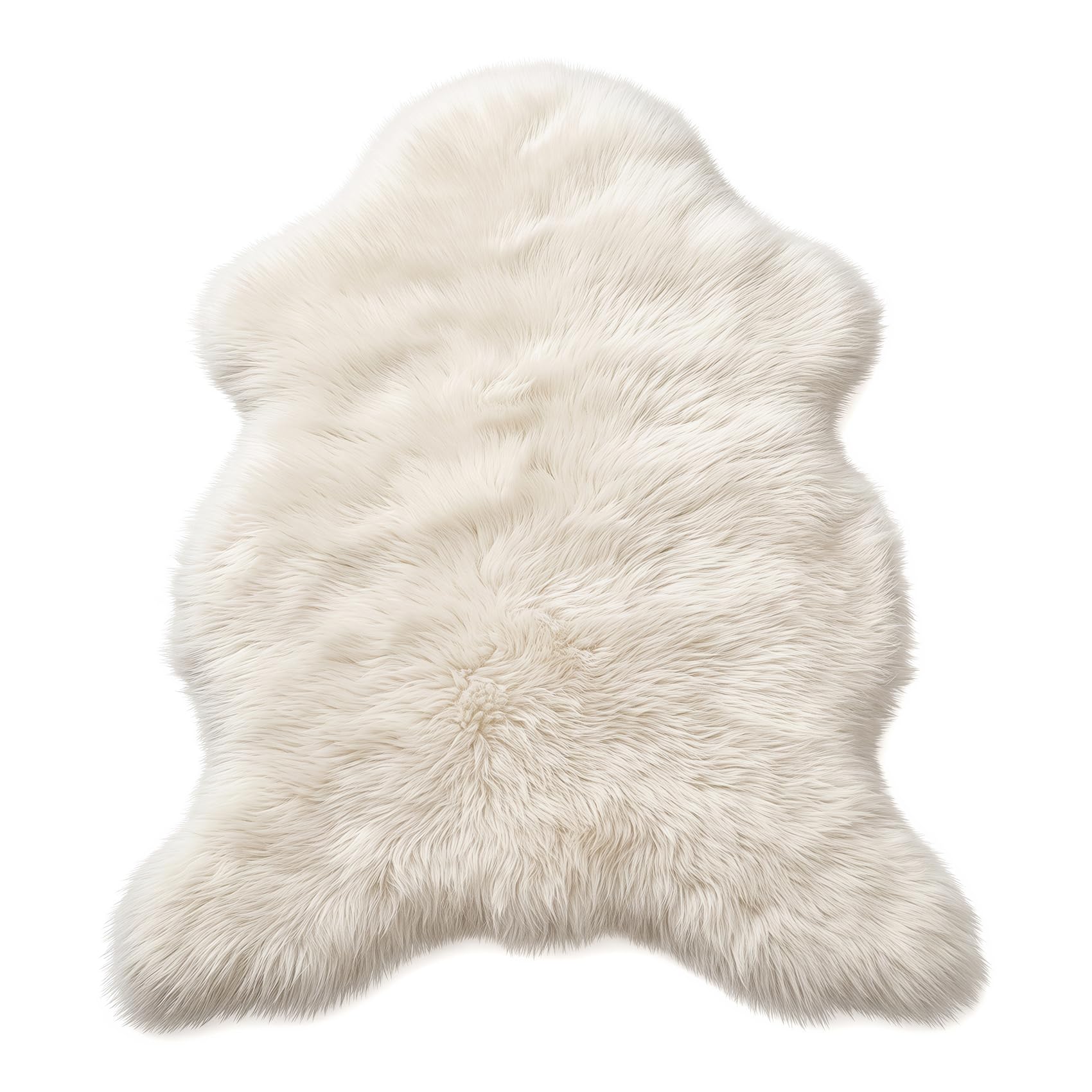 JUNMEI Faux Fox Fur Rug 60 x 100 cm Cream, Soft Shaggy Small Area Rug with Dotted Non-Slip Backing, Machine Washable 5 cm Pile Bedroom Rug for Nursery, Lounge and Home