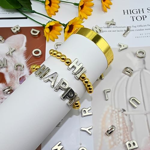 Vista 88 de Amaney - 1200 cuentas de letras de la A a la Z de 0.157 x 0.276 in, cuentas redondas blancas del alfabeto acrílico, incluye 100 cuentas de corazón