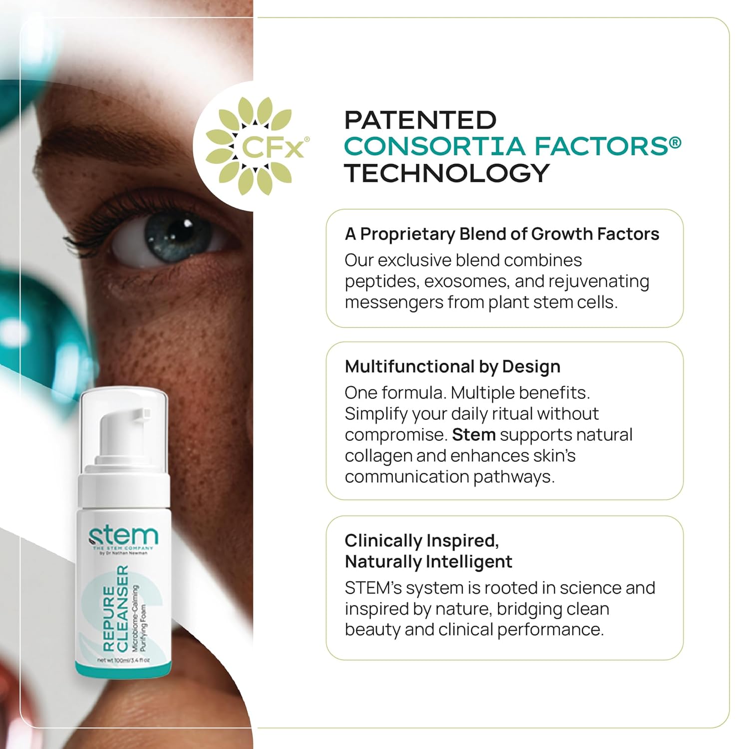 STEM Natural Intelligence RePure Water Based Foaming Cleanser, Luxury Exfoliating Face Cleansing Foam for Women, Body and Facial Cleanser for Women, Face Exfoliator - Image 4