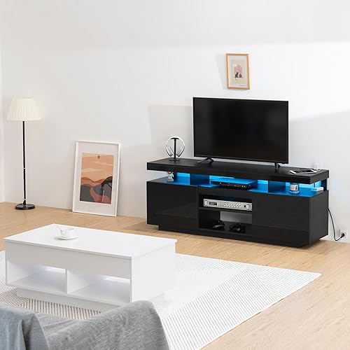 Miniatura 33 de HOMMPA Morden - Mesa de centro elevable de 40 pulgadas con almacenamiento, mesa de centro LED de alto brillo, mesa de té moderna de 3 niveles con