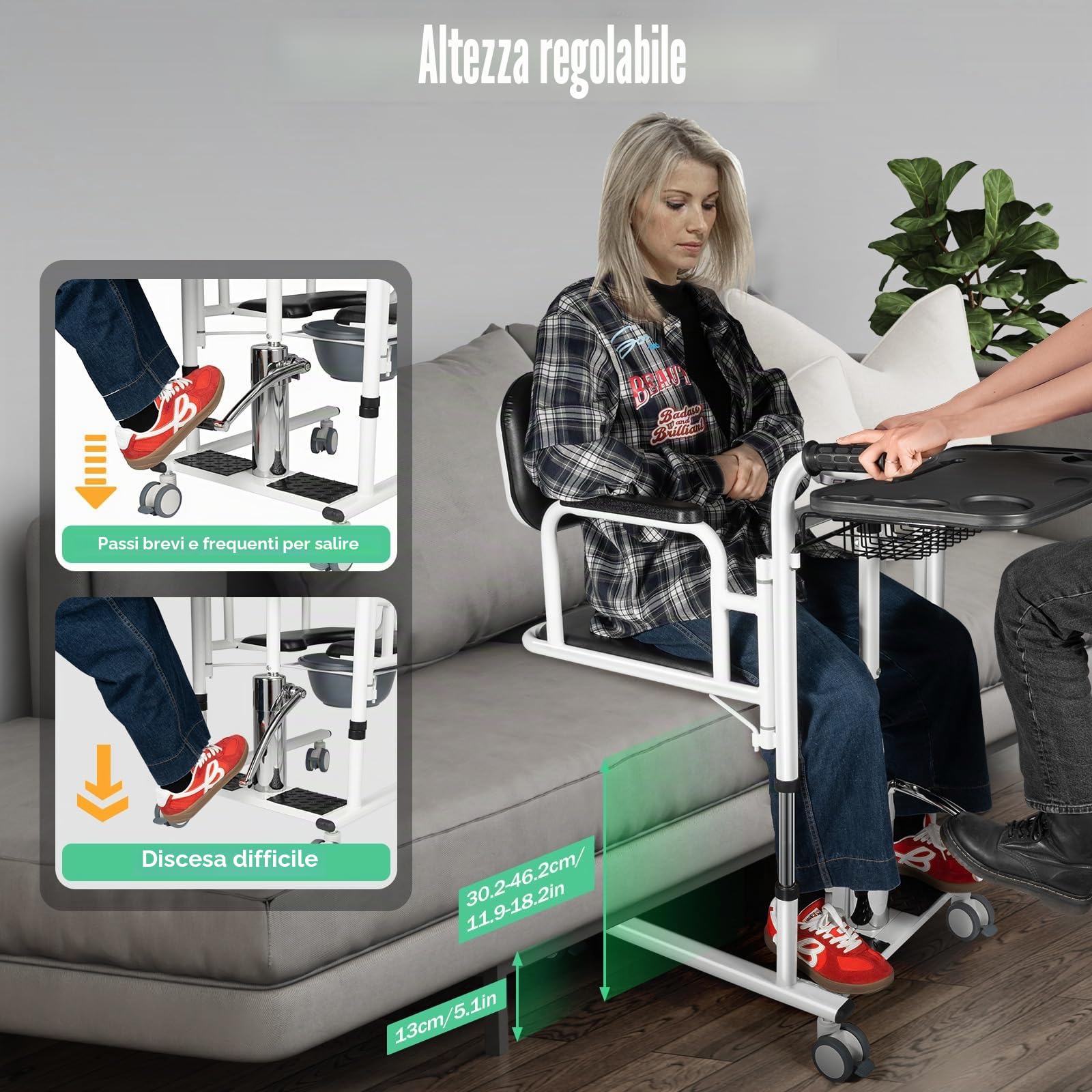 Sollevatore idraulico, capacità di carico 150 kg, per il trasferimento dei pazienti, per anziani, seduta divisa a 180°, sedia da doccia regolabile in altezza, per la cura della casa disabili
