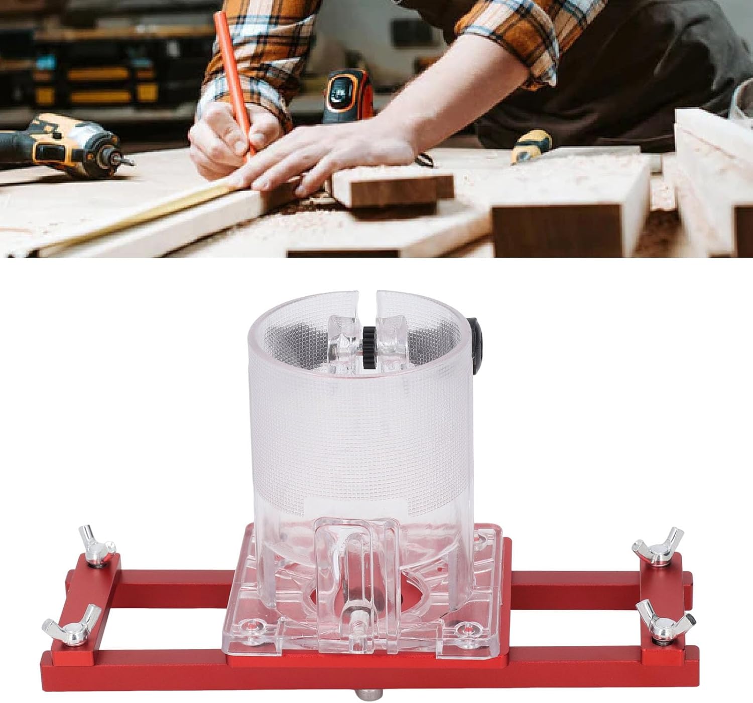 Woodworking Router Base Transparent Cover Wood Router Tool Slotting Bracket 2 in 1 Fastener Center Slotting Bracket for Cabinet Furniture Installation