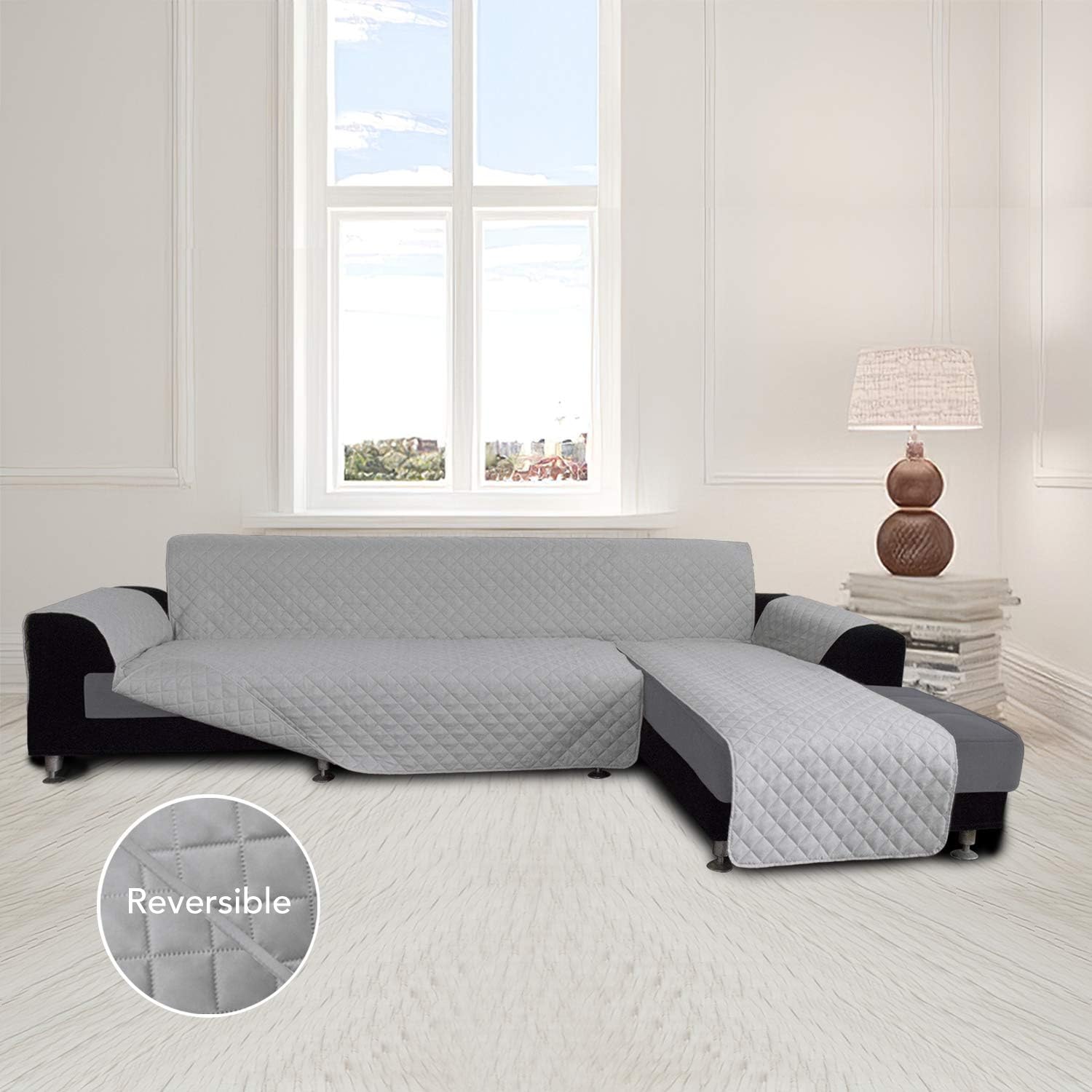Easy-Going Sofa Slipcover L Shape Sofa Cover Sectional Couch Cover Chaise Lounge Cover Reversible Sofa Cover Furniture Protector Cover for Pets Kids Children Dog Cat (X-Large, Light Gray/Light Gray) : Home & Kitchen