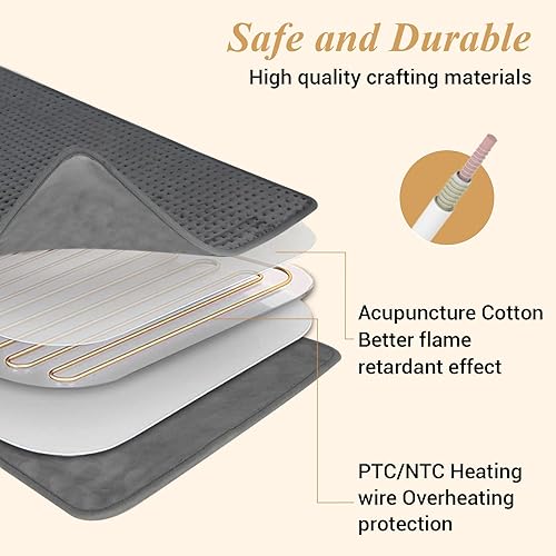 Miniatura 4 de ATASA Almohadilla térmica para aliviar el dolor de espalda, almohadillas térmicas eléctricas extragrandes de 17 x 33 pulgadas con 9 niveles de