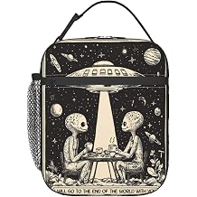 Reusable Alien Romance Lunch Box for Kids Girls Women Adult, Insulated Ufo Cosmic Cafe Retro Lunch Bag,Polyester Cooler Handbags Case for School Picnic Work Travel Beach or Hiking