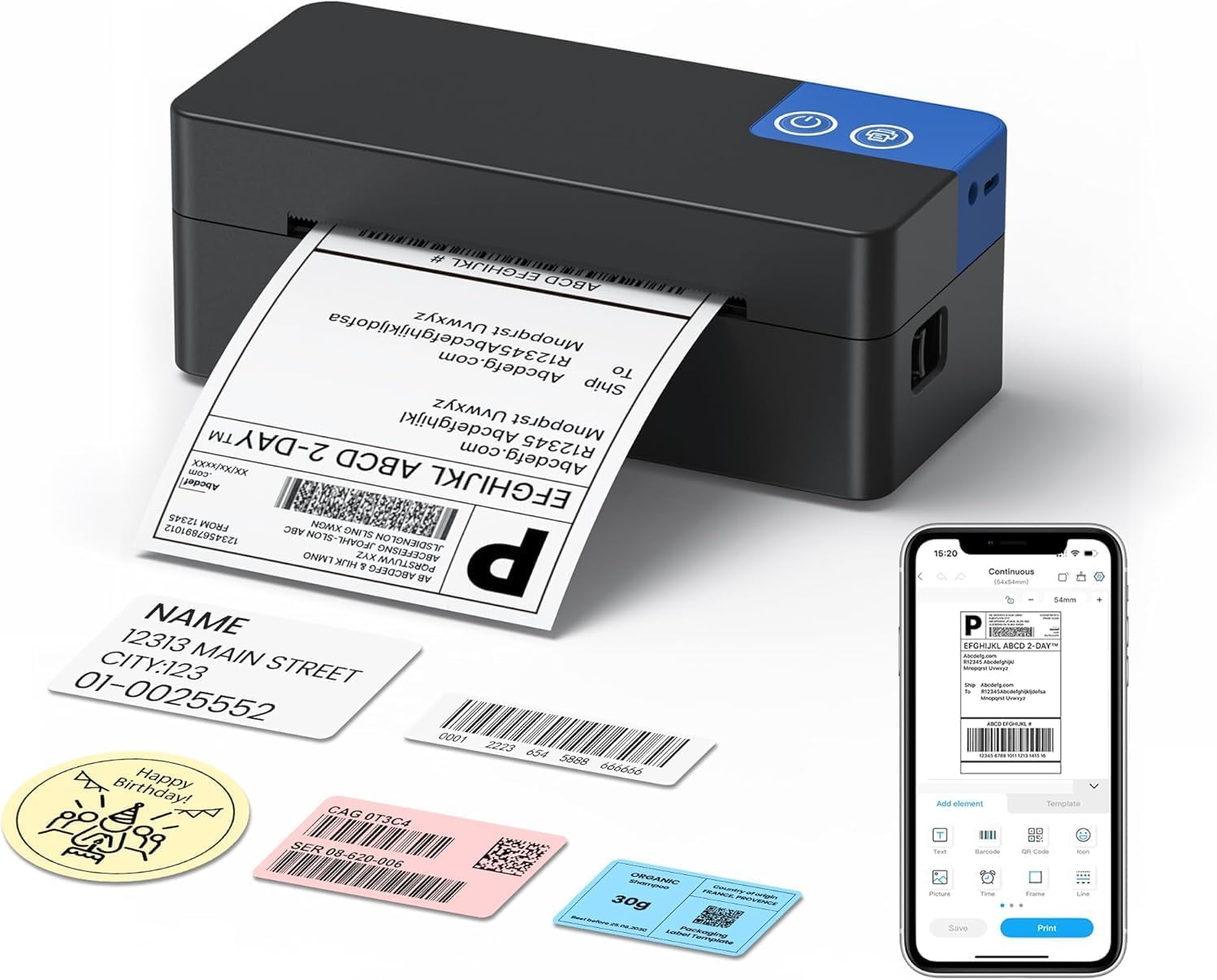 Termiczna drukarka etykiet Bluetooth 1 liczba (czarna)