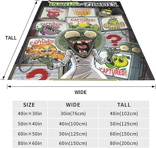 Miniatura 5 de Manta unisex con temática de juego de plantas, manta de franela ultra suave impresa en 3D de dibujos animados zombi, cómoda ropa de cama de 80 x 60