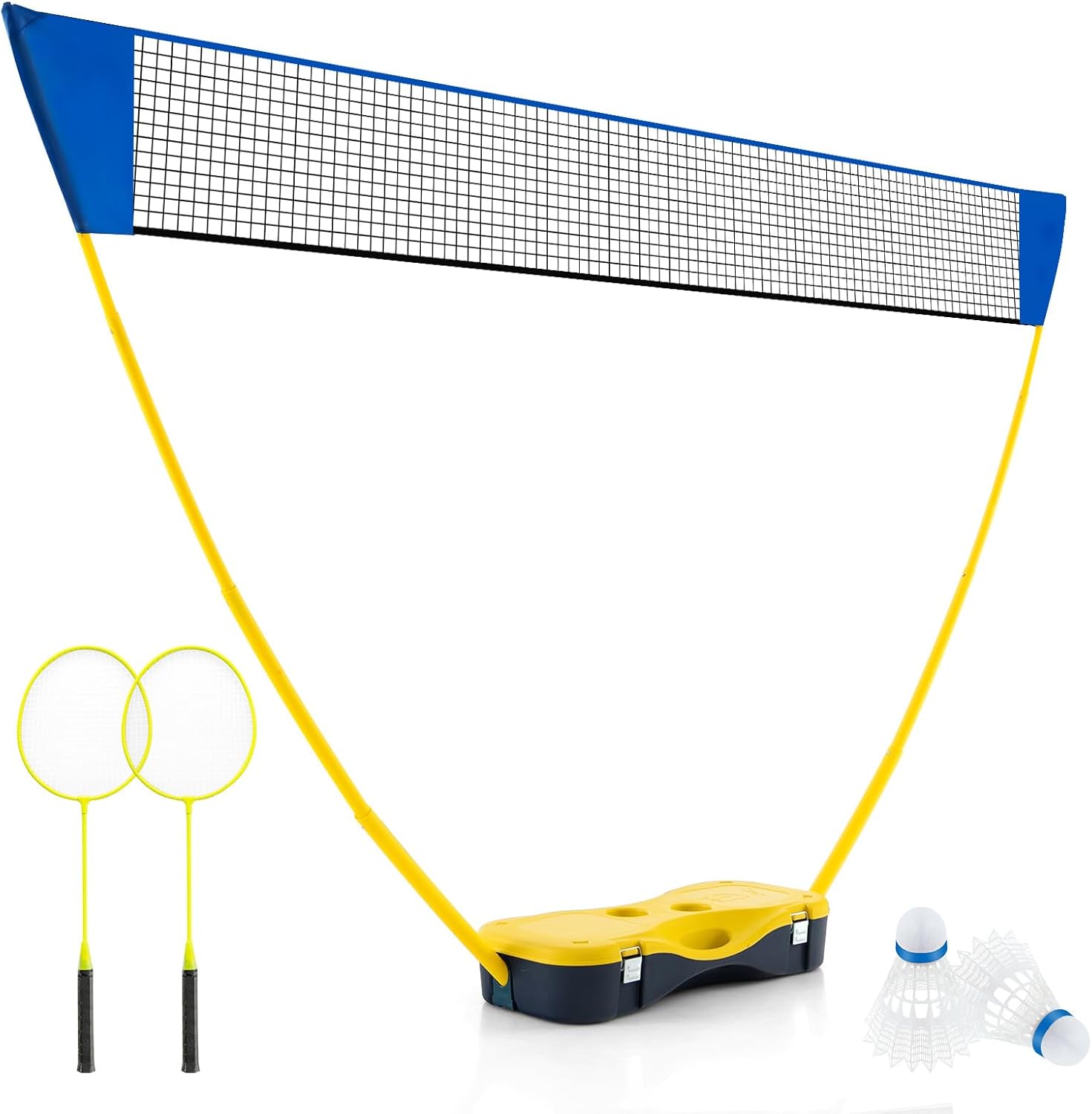 Set di Badminton con Rete, Racchette, 2 Volani e Scatola di Conservazione, Set di Badminton Portatile per 2 Giocatori da Esterno per Bambini, Ragazzi 