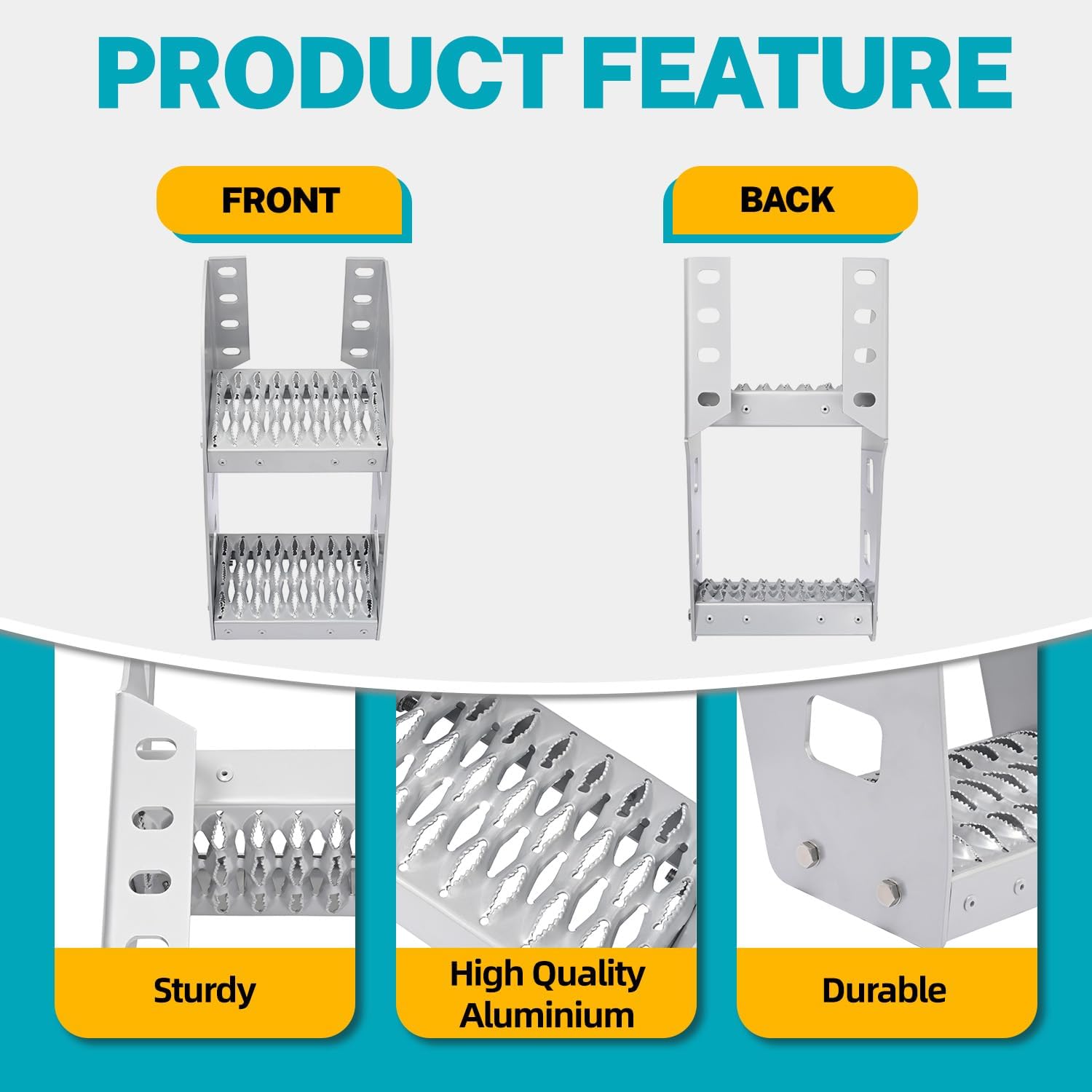 HECASA 10” Truck Frame Step Mounted Side Steps Compatible with Peterbilt Frame Fit Make or Model Class 8 Semi Truck Bed Running Boards w/Mounting Hole Pattern Aluminium Silvery