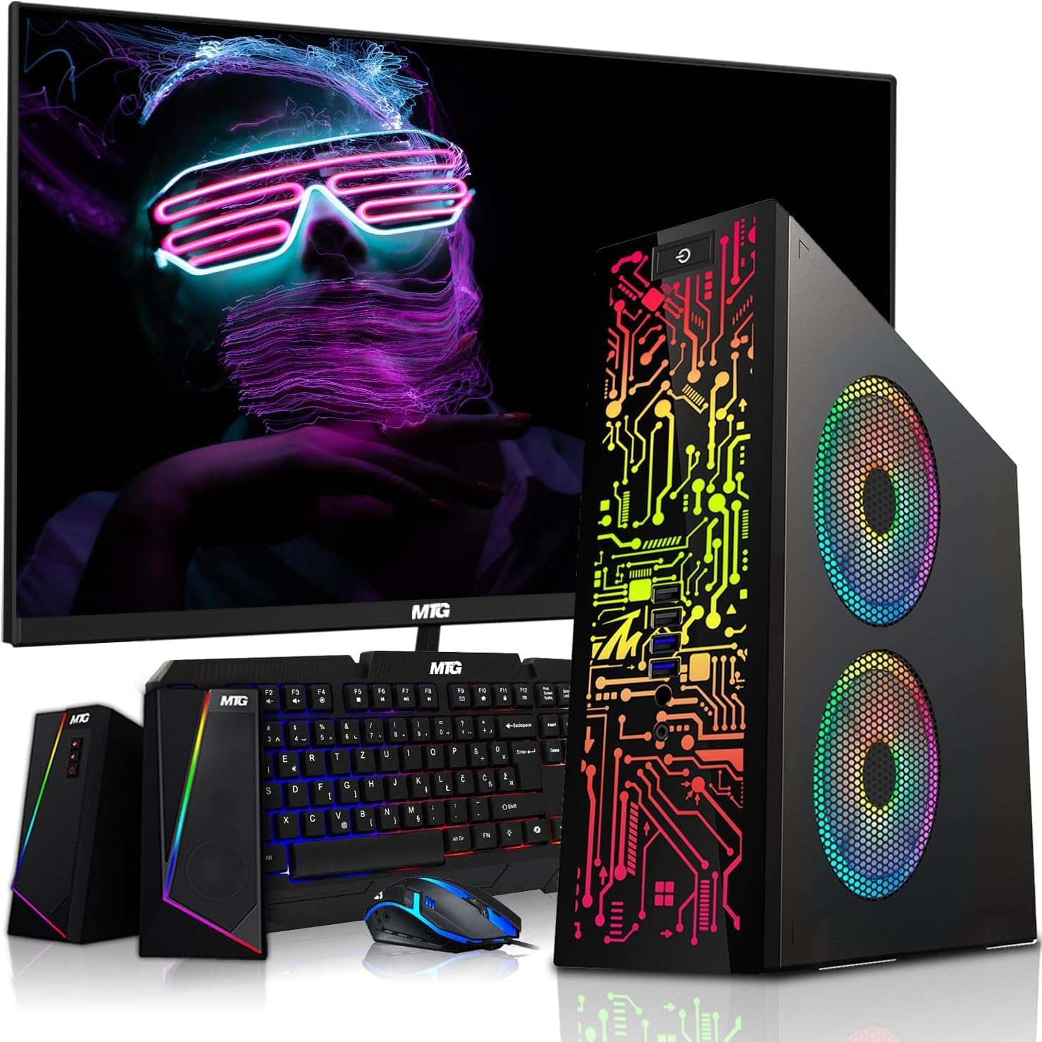 TechMagnet HP G2 Desktop Computer PC, Intel Core i3, 8GB RAM, 256GB SSD, 24-inch Monitor, RGB Speaker, RGB Keyboard with AI-Enabled Copilot Key Mouse, 2X ARGB Fan, WiFi, Windows 11 Pro (Renewed)
