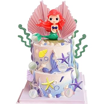 Mermaid Cake Decorations Pack of 16 Birthday Cake Decoration Mermaid with Shell Palm Leaf Birthday Card Sea Elements for Birthday Cupcake Topper Mermaid Figure Theme Party